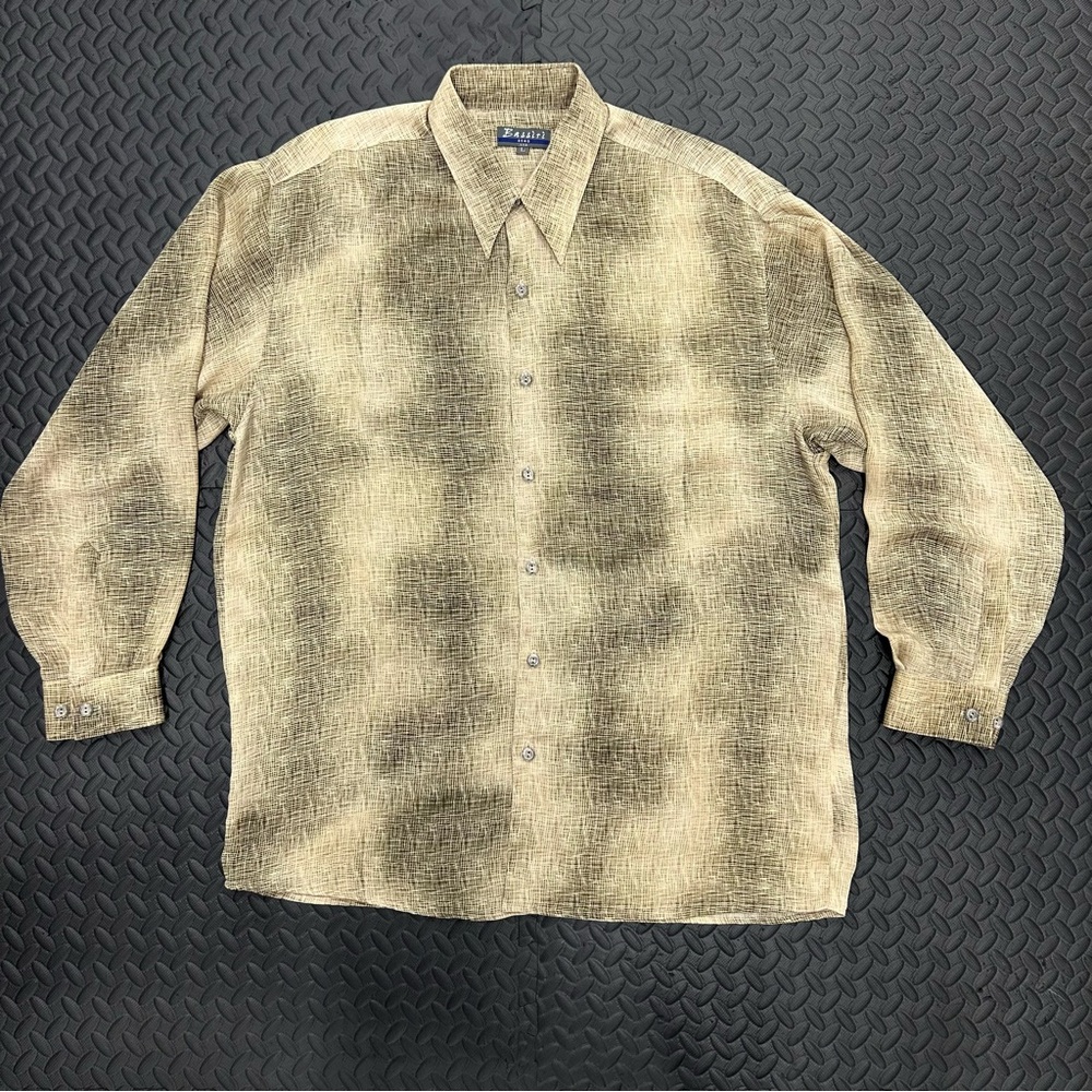 Vintage Bassiri Uomo Shirt Men's Large Snakeskin Print Long Sleeve Button Up 90s